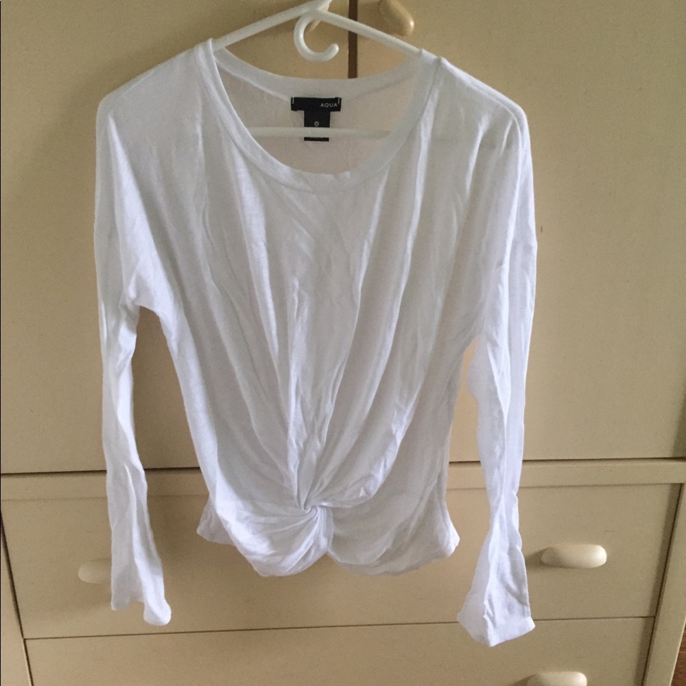 Aqua long sleeve tie top